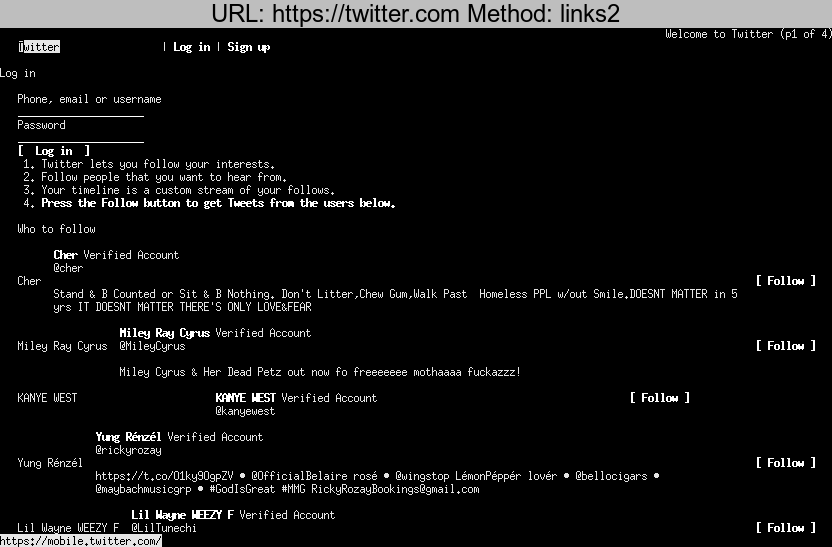 https://twitter.com rendered using links2